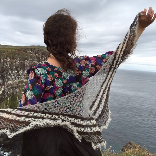 Icelandic Spring Shawl: Love Story yarn in Natural grey, Natural Black and White